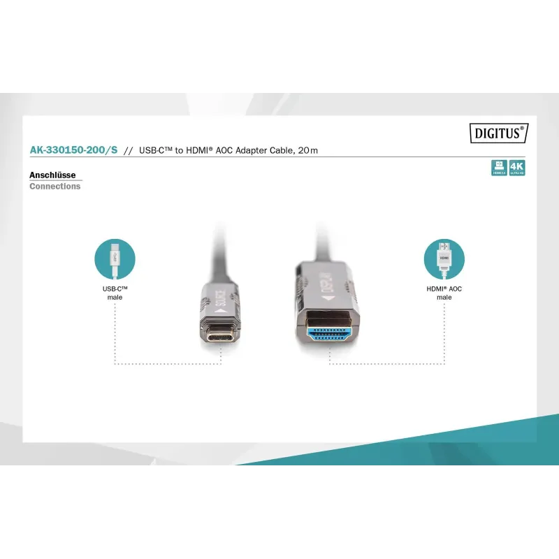 Kabel adapter DIGITUS hybrydowy AOC USB Typ C na HDMI 4K | PartsPC.pl