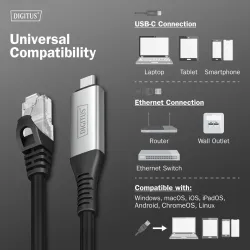 Kabel adapter DIGITUS USB-C – RJ45 Kat. 6A S/FTP, 1 | PartsPC.pl