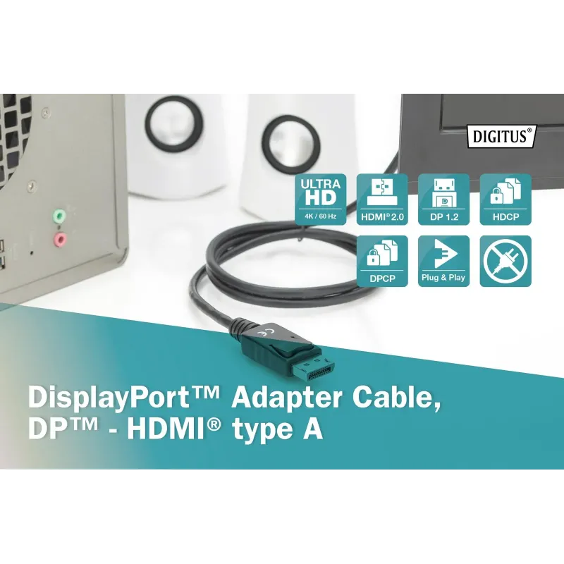 Kabel adapter DIGITUS DisplayPort 1.2 4K 60Hz UHD Typ | PartsPC.pl