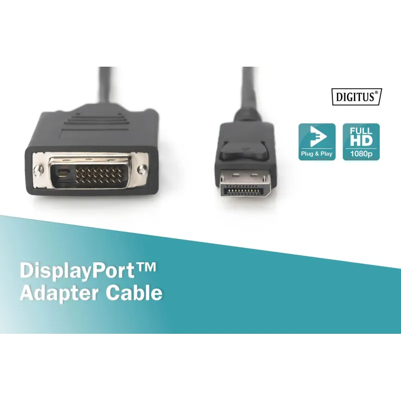 Kabel adapter DIGITUS DisplayPort z zatrzaskiem 1080p | PartsPC.pl