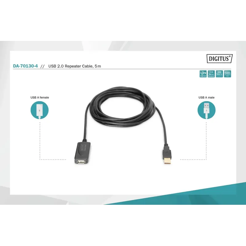 Kabel przedłużający aktywny DIGITUS DA-70130-4 USB 2.0 5m | PartsPC.pl