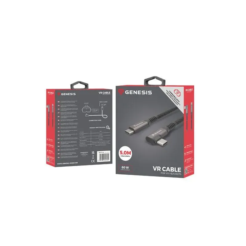 Kabel Genesis USB-C M/M 3.1 Gen 2 5M 10GB/S PD 60W VR | PartsPC.pl