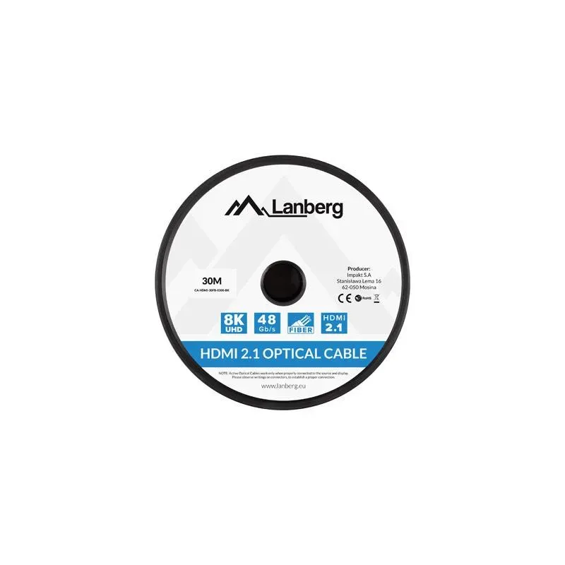 Kabel HDMI Lanberg M/M v2.1 30m 8K czarny optyczny AOC | PartsPC.pl