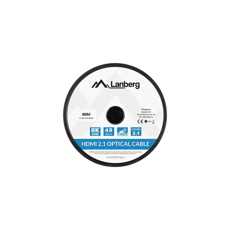 Kabel HDMI Lanberg M/M v2.1 80m 8K czarny optyczny AOC | PartsPC.pl