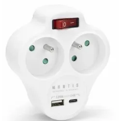 Rozgałęźnik sieciowy podwójny z wyłącznikiem + USB-A + | PartsPC.pl