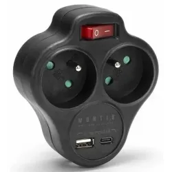 Rozgałęźnik sieciowy podwójny z wyłącznikiem + USB-A + | PartsPC.pl