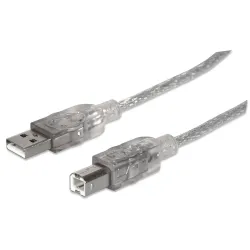Kabel USB Manhattan USB 2.0 A-B M/M, 5m, srebrny | PartsPC.pl