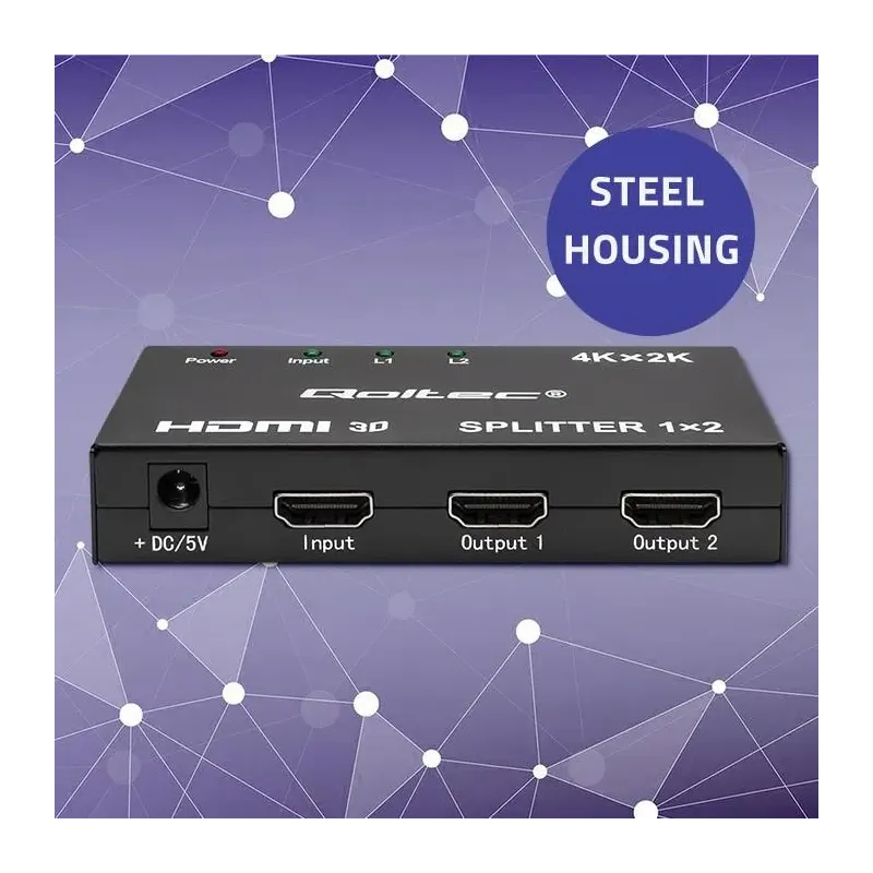 Rozdzielacz aktywny Qoltec Splitter 2 x HDMI 4K x 2K | | PartsPC.pl