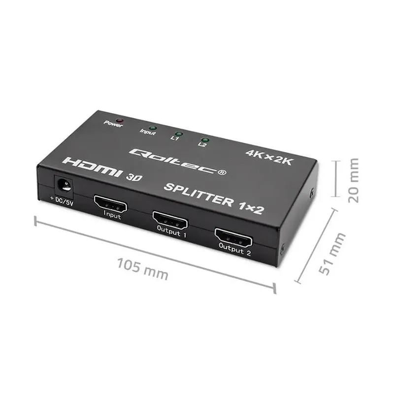 Rozdzielacz aktywny Qoltec Splitter 2 x HDMI 4K x 2K | | PartsPC.pl