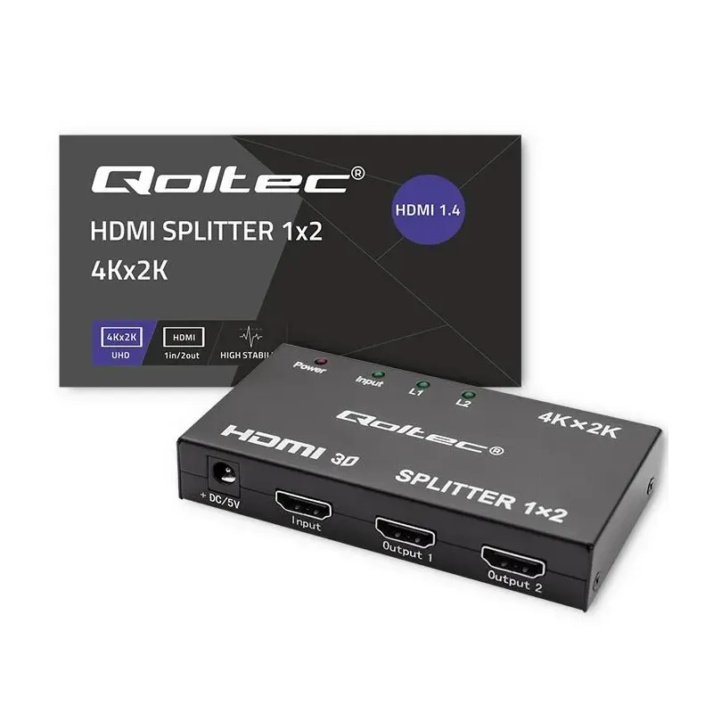 Rozdzielacz aktywny Qoltec Splitter 2 x HDMI 4K x 2K | | PartsPC.pl