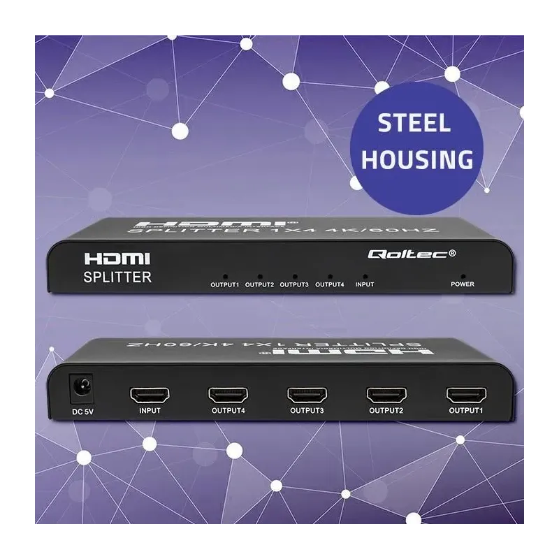 Rozdzielacz aktywny Qoltec Splitter 4 x HDMI 4K x 2K | | PartsPC.pl