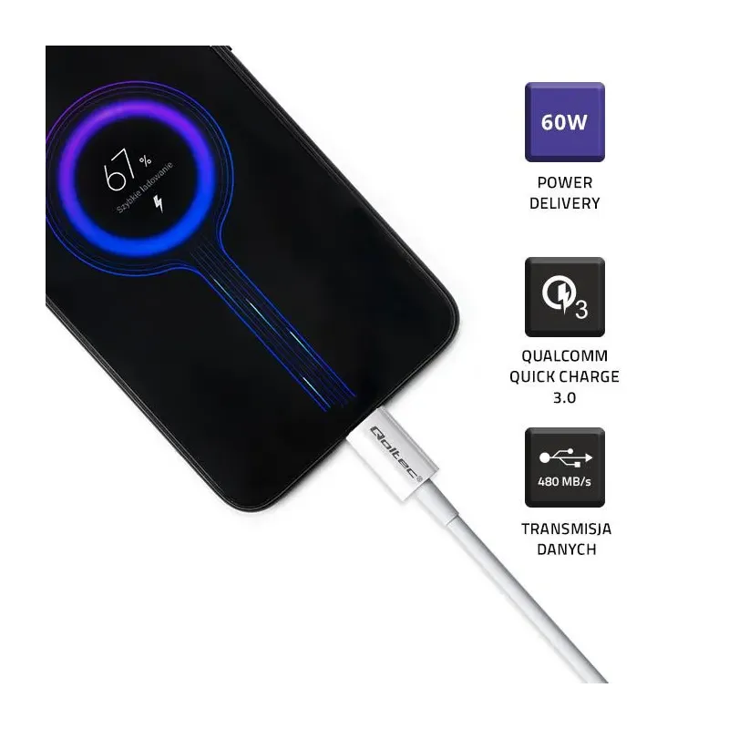 Kabel USB Qoltec 2.0 typ C | USB 2.0 typ C 60W | QC 3.0 | PartsPC.pl