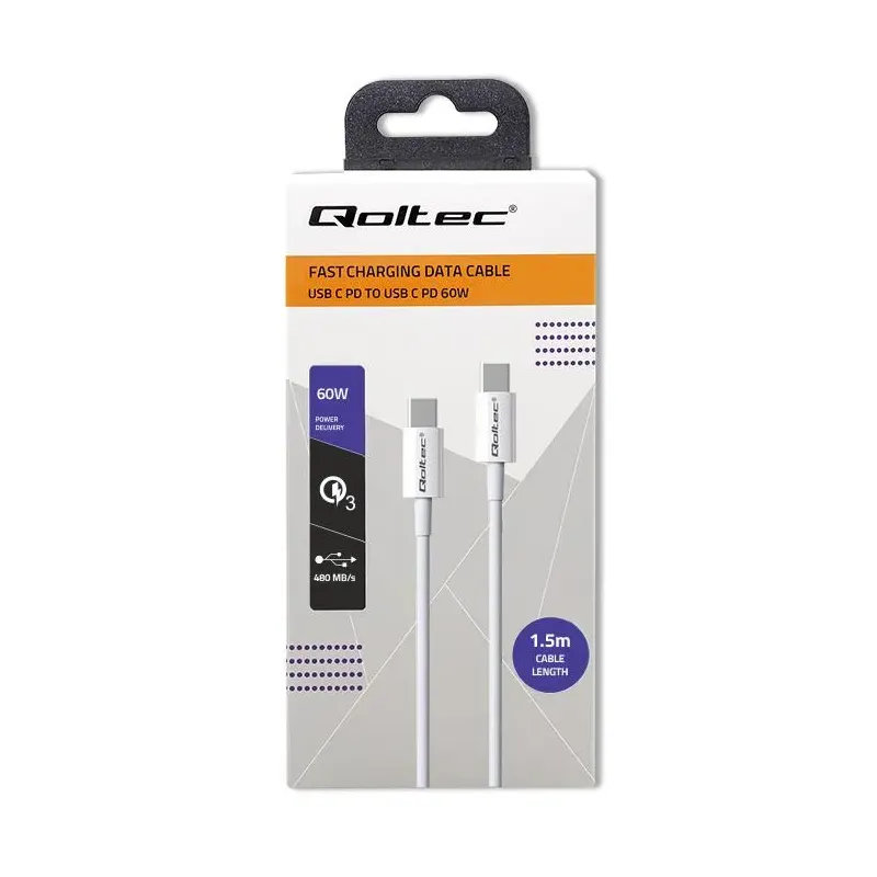 Kabel USB Qoltec 2.0 typ C | USB 2.0 typ C 60W | QC 3.0 | PartsPC.pl
