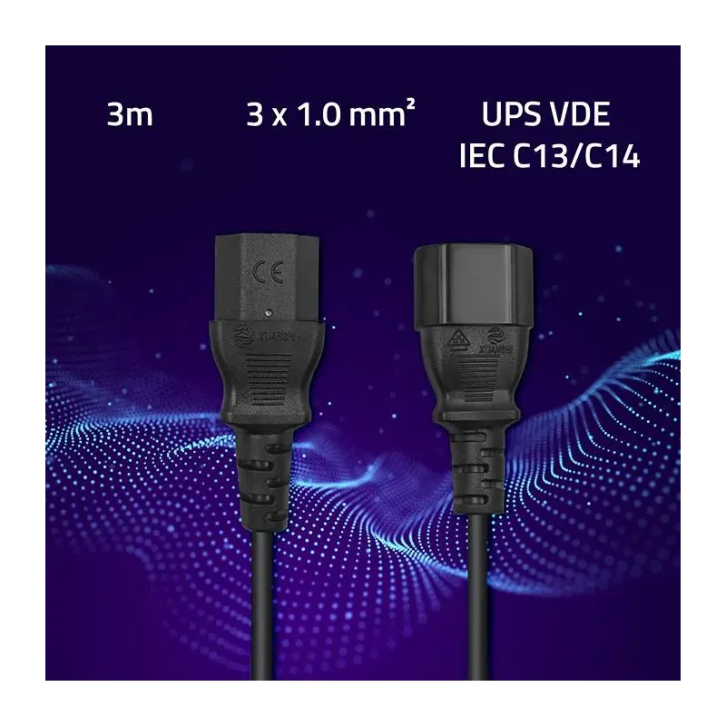 Kabel zasilający Qoltec IEC C13/C14 | 3x1.00mm2 | 3m | PartsPC.pl
