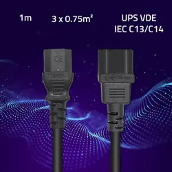 Kabel zasilający Qoltec do UPS | IEC C13/C14 | 3x0.75mm2 | PartsPC.pl
