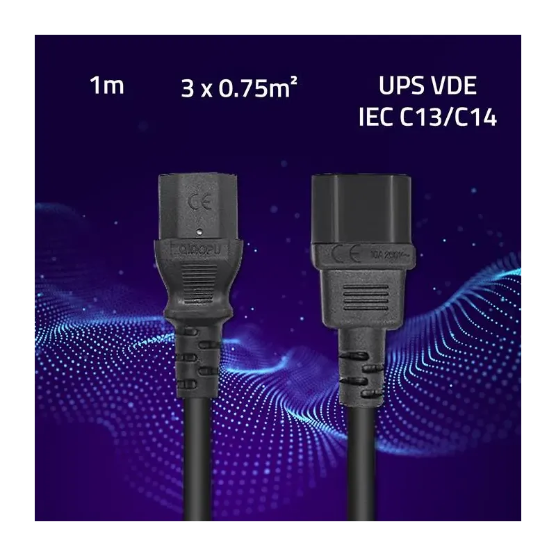 Kabel zasilający Qoltec do UPS | IEC C13/C14 | 3x0.75mm2 | PartsPC.pl
