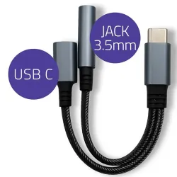 Kabel adapter Qoltec 2w1 USB-C - USB-C + Jack 3.5mm, PD | PartsPC.pl