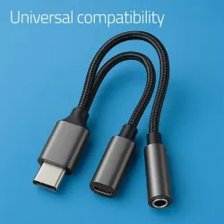Kabel adapter Qoltec 2w1 USB-C - USB-C + Jack 3.5mm, PD | PartsPC.pl