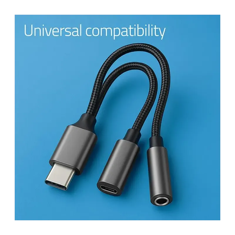 Kabel adapter Qoltec 2w1 USB-C - USB-C + Jack 3.5mm, PD | PartsPC.pl