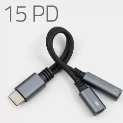 Kabel adapter Qoltec 2w1 USB-C - USB-C + Jack 3.5mm, PD | PartsPC.pl