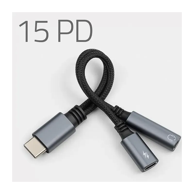 Kabel adapter Qoltec 2w1 USB-C - USB-C + Jack 3.5mm, PD | PartsPC.pl
