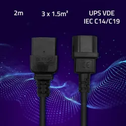 Kabel zasilający Qoltec IEC C14/C19 | 3x1.5mm2 | 2m | PartsPC.pl
