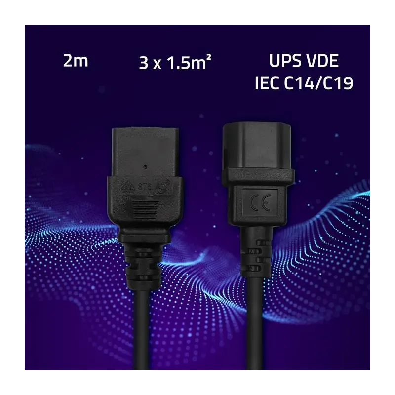 Kabel zasilający Qoltec IEC C14/C19 | 3x1.5mm2 | 2m | PartsPC.pl