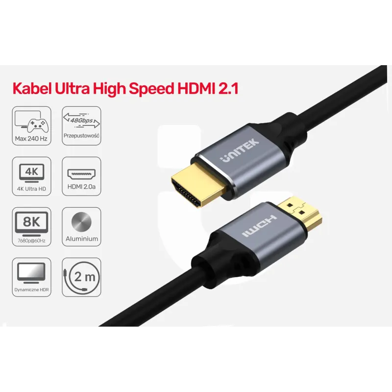 Kabel HDMI Unitek C138w v2.1 8K, UHD, 120Hz M/M 2m - HDMI | PartsPC.pl