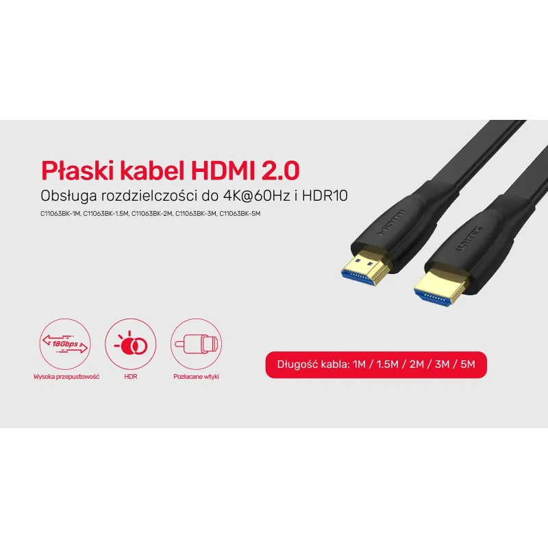 Kabel HDMI Unitek C11063BK-2M High Speed 2.0, 4K 60Hz, | PartsPC.pl