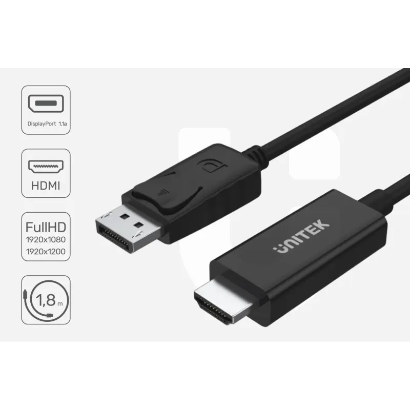 Kabel przejściówka Unitek Y-5118CA Displayport to HDMI | PartsPC.pl