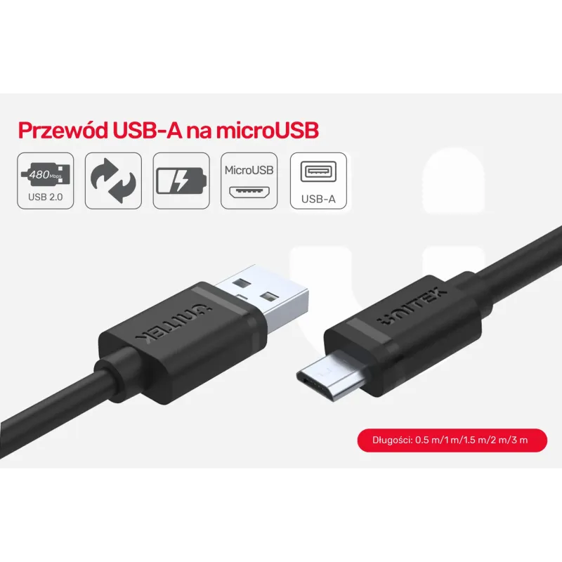 Kabel Unitek Y-C454GBK USB 2.0 - microUSB M/M 0.5m | PartsPC.pl