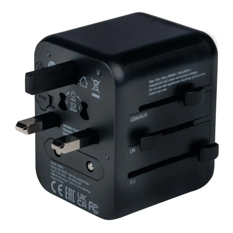 Adapter podróżny Verbatim UTA-01 globalny 2xUSB 12W | PartsPC.pl