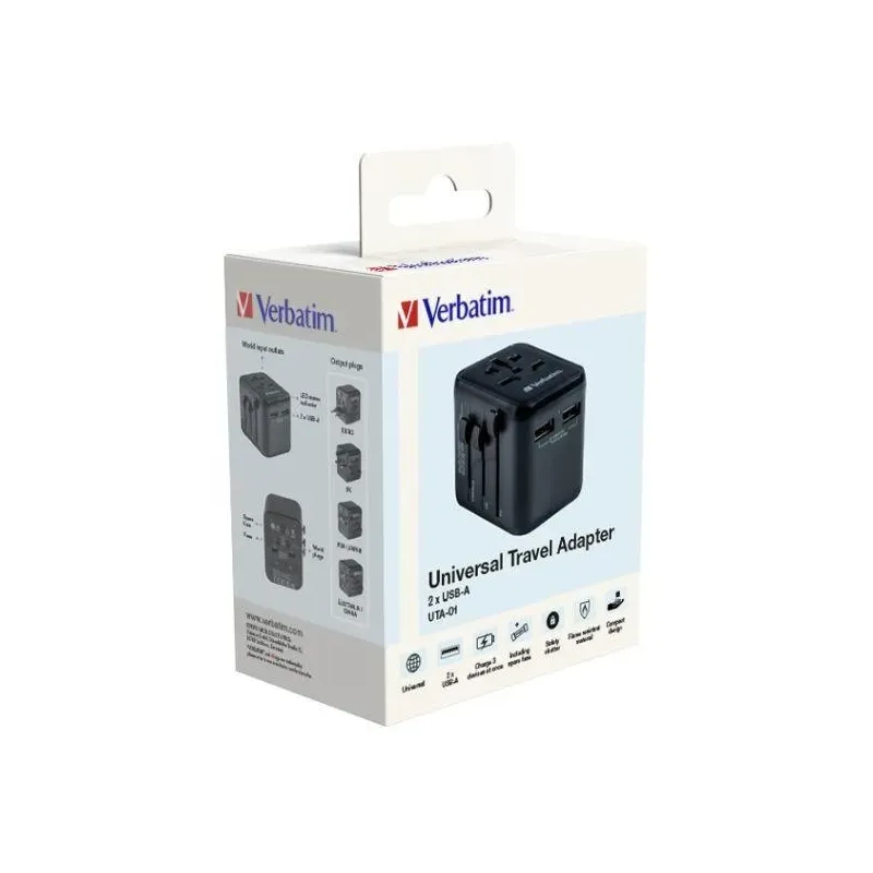 Adapter podróżny Verbatim UTA-01 globalny 2xUSB 12W | PartsPC.pl