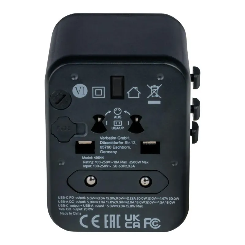 Adapter podróżny Verbatim UTA-02 globalny 1xUSB-C PD | PartsPC.pl