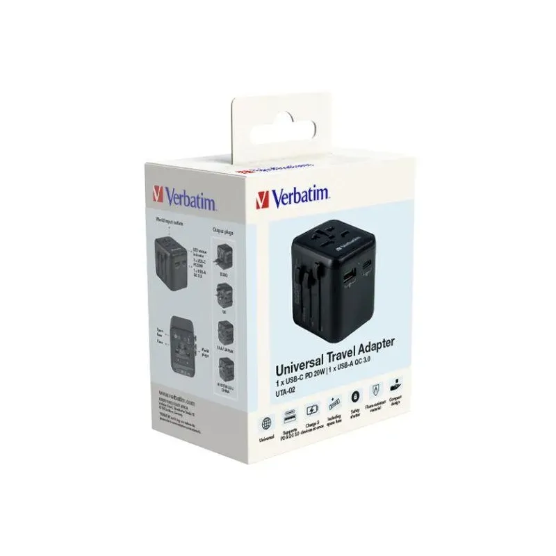 Adapter podróżny Verbatim UTA-02 globalny 1xUSB-C PD | PartsPC.pl