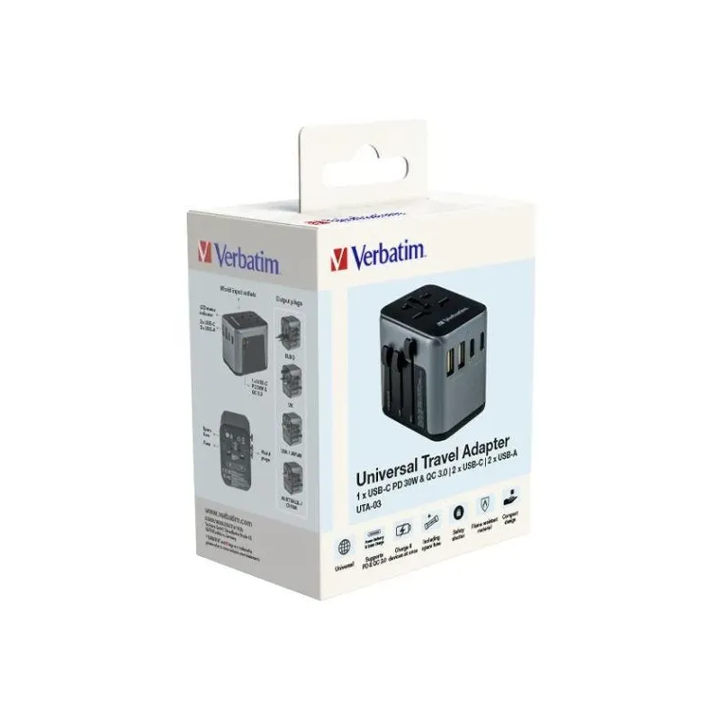 Adapter podróżny Verbatim UTA-03 globalny 1xUSB-C PD 30W | PartsPC.pl
