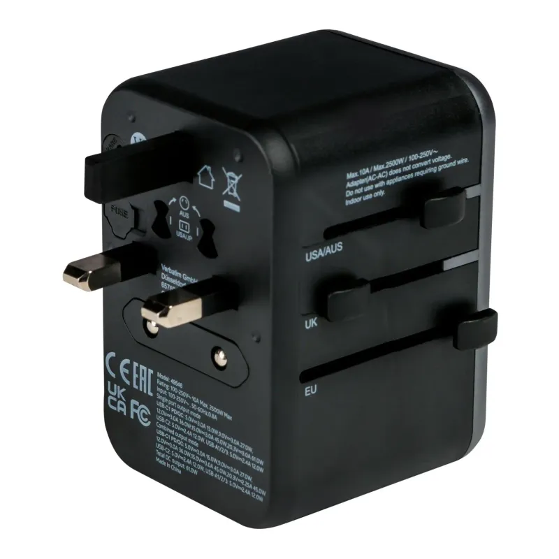 Adapter podróżny Verbatim UTA-04 globalny 1xUSB-C PD 61W | PartsPC.pl