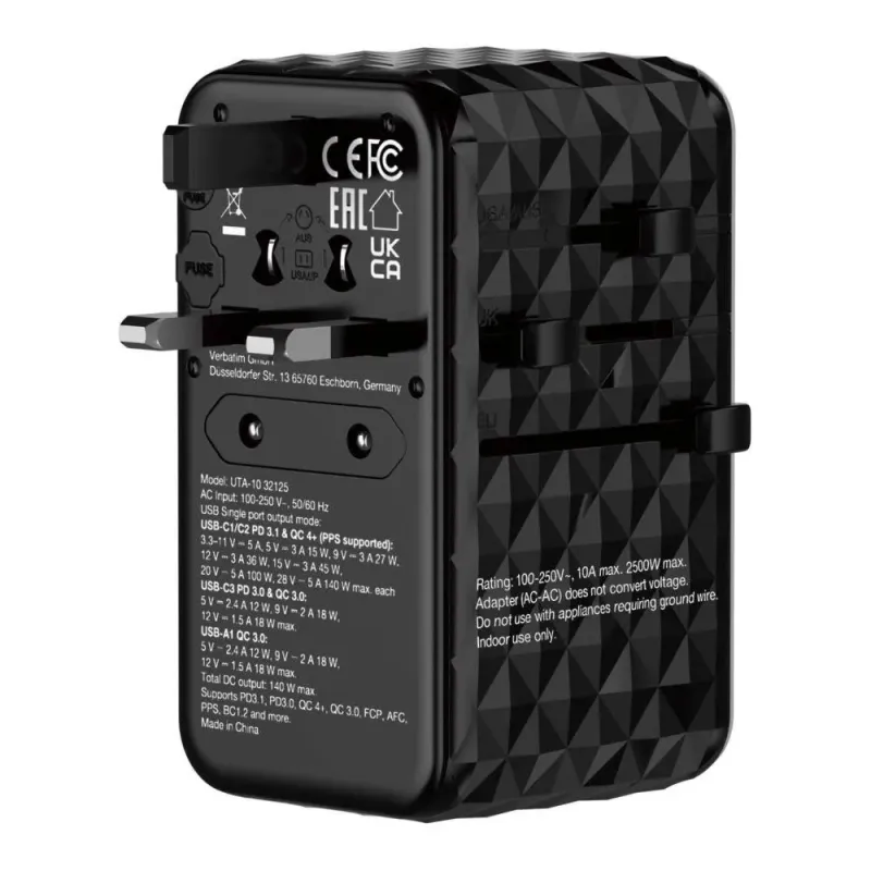Adapter podróżny Verbatim UTA-10 GaN III globalny | PartsPC.pl