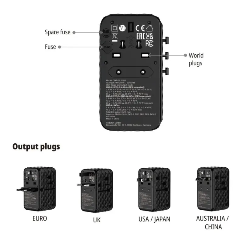 Adapter podróżny Verbatim Charge 'n' Travel GaN III | PartsPC.pl