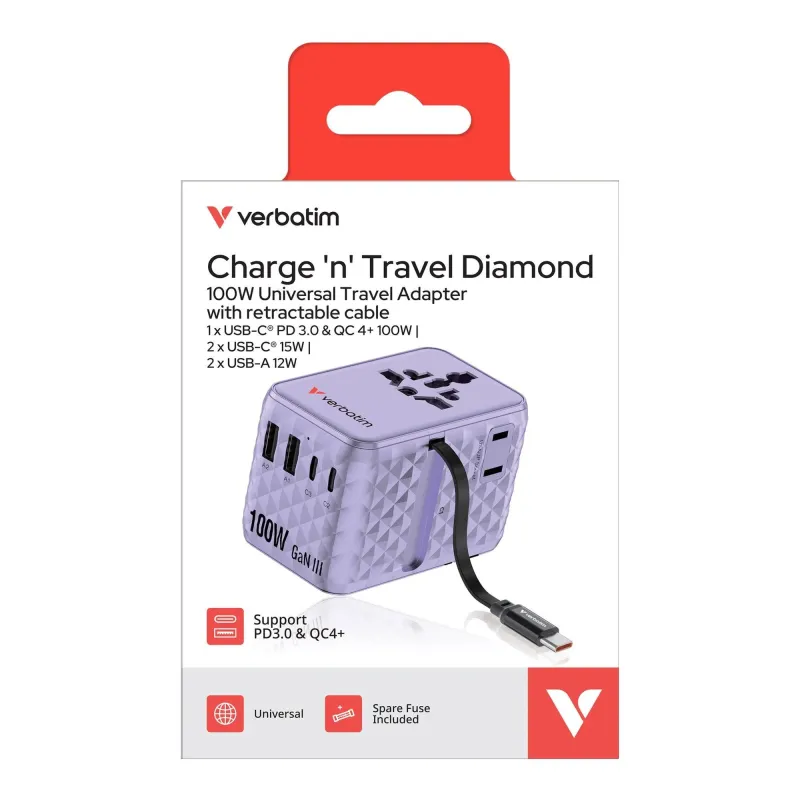 Adapter podróżny Verbatim Charge 'n' Travel GaN III | PartsPC.pl