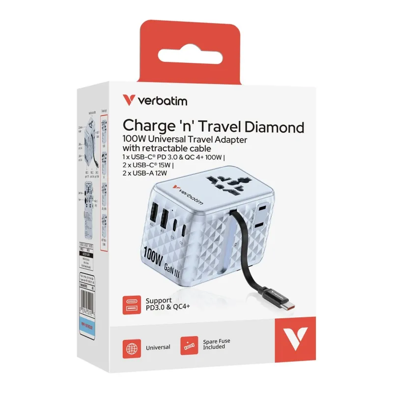 Adapter podróżny Verbatim Charge 'n' Travel GaN III | PartsPC.pl