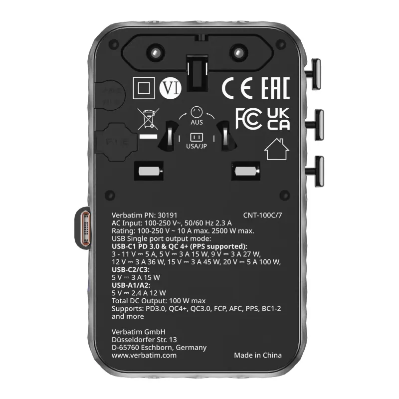 Adapter podróżny Verbatim Charge 'n' Travel GaN III | PartsPC.pl