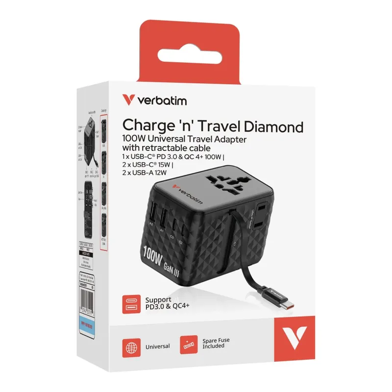 Adapter podróżny Verbatim Charge 'n' Travel GaN III | PartsPC.pl