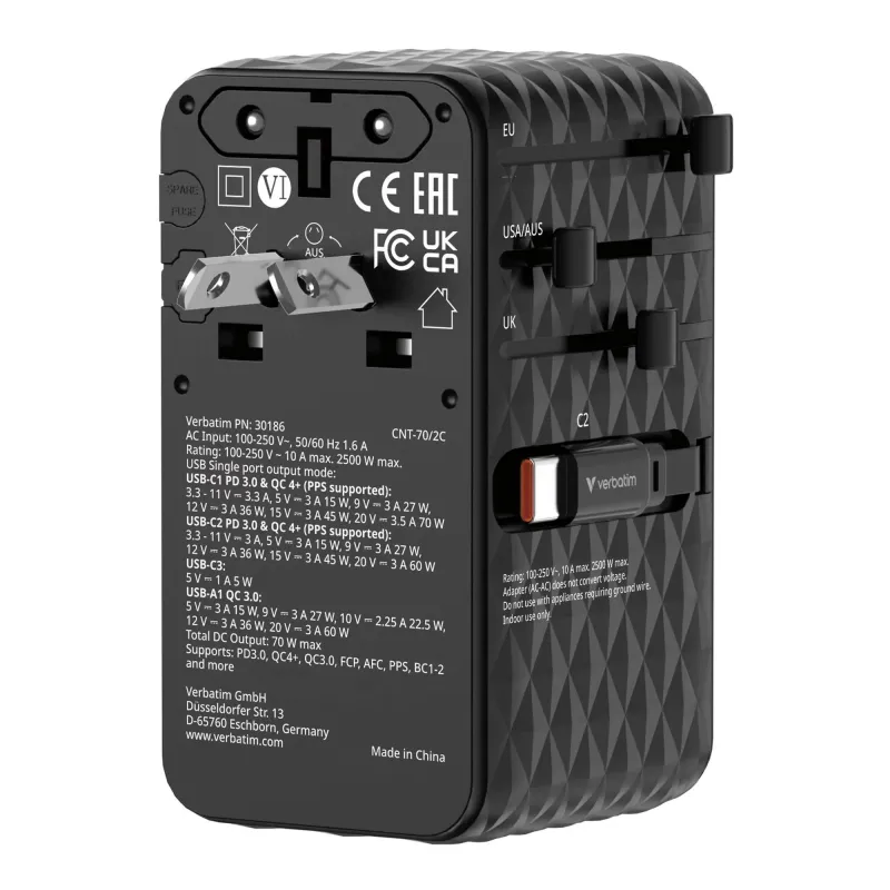 Adapter podróżny Verbatim Charge 'n' Travel GaN III | PartsPC.pl