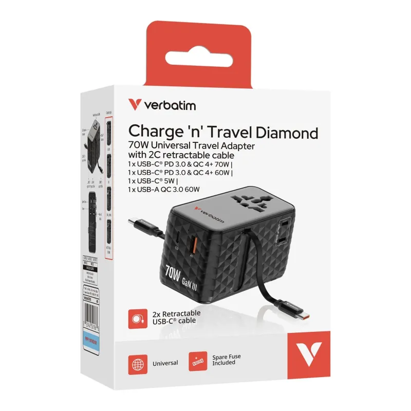 Adapter podróżny Verbatim Charge 'n' Travel GaN III | PartsPC.pl