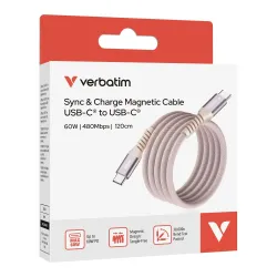 Kabel Verbatim USB-C(M) - USB-C(M) 1,2m, 60W, PD, różowy | PartsPC.pl