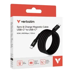 Kabel Verbatim USB-C(M) - USB-C(M) 1,2m, 60W, PD, czarny | PartsPC.pl