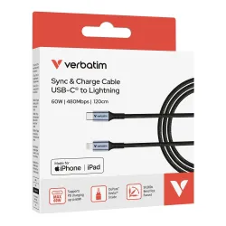 Kabel Verbatim USB-C(M) - Lightning 1,2m, 60W, czarny | PartsPC.pl