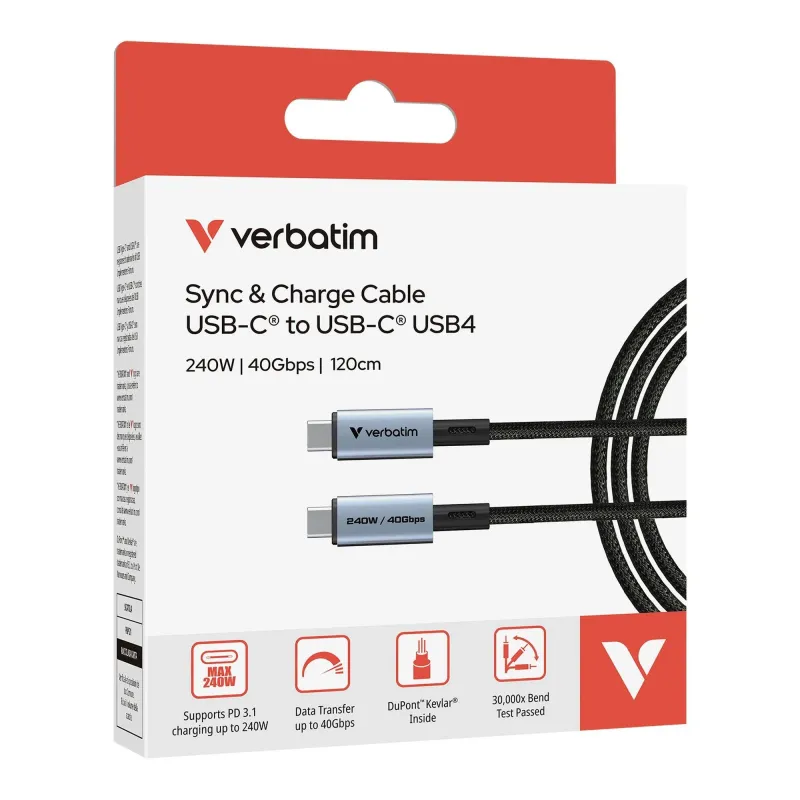 Kabel USB 4 Verbatim USB-C(M) - USB-C(M) 1,2m, 240W, PD, | PartsPC.pl