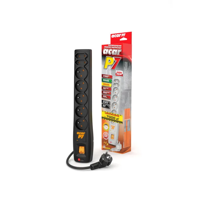 Listwa przeciwprzepięciowa Acar P7 1,5m 7 gniazd automat | PartsPC.pl